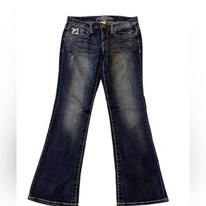 Maurices Blue Flare Wide Leg Jeans with Vintage Distress